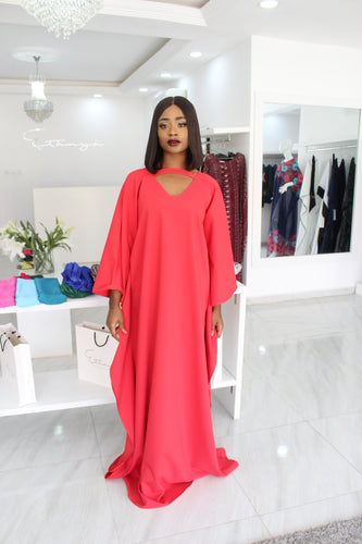 Yimi Red Crepe Fitted Kaftan