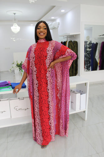 1 Eniyii Lace Pink Gradient  Kaftan