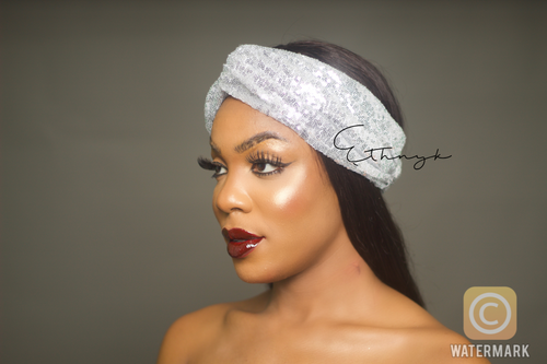 Silver Metallic Sequin Turban Band